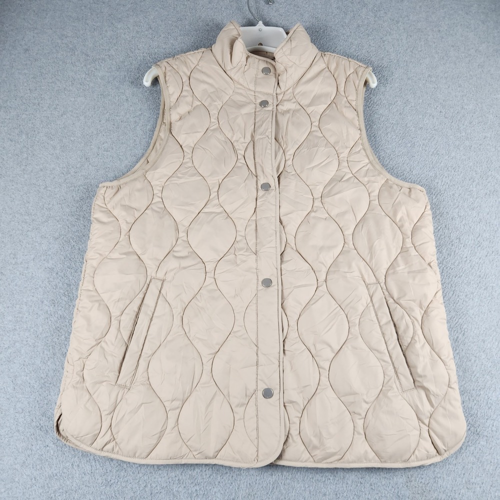 32 Degrees Heat Vest Womens Large Tan Quilted Puffer Snap Front Winter Wear